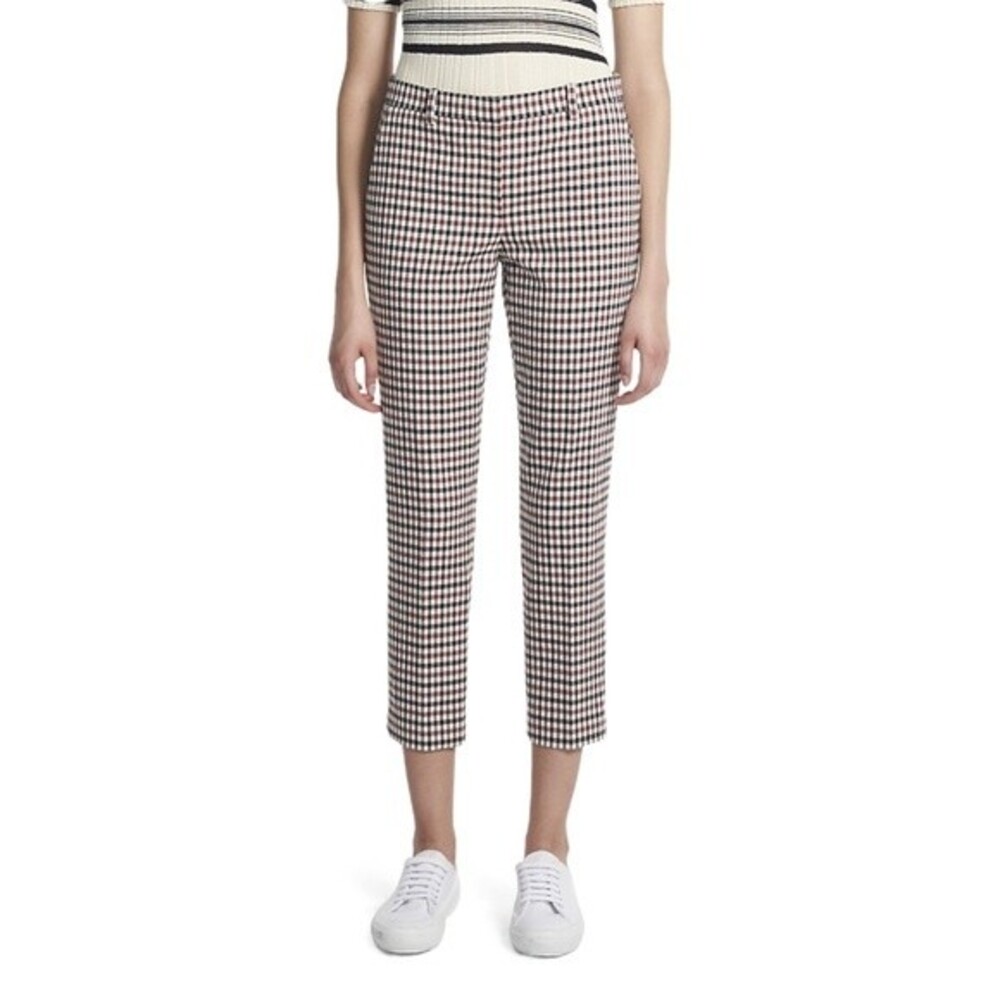 NEW Theory Treeca Ivory Portland Plaid Cropped Pants Size 10 Black Red Cream